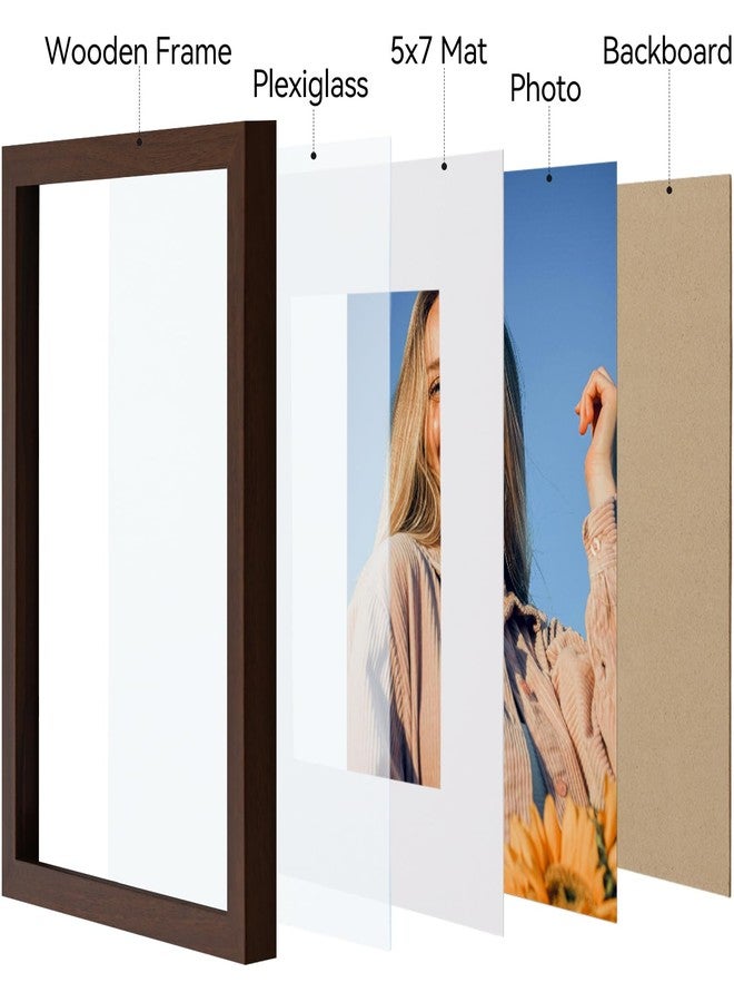Vittanly مجموعة إطارات صور فيتانلي 8x10، 4 قطع، لعرض صور 5x7 مع إطار داخلي أو 8x10 بدون إطار داخلي، مصنوعة من الخشب المصنّع مع زجاج شبكي مقاوم للكسر، إطارات صور جدارية أو مكتبية، بني - Image 4